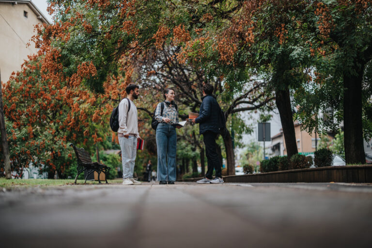 People talking on campus
